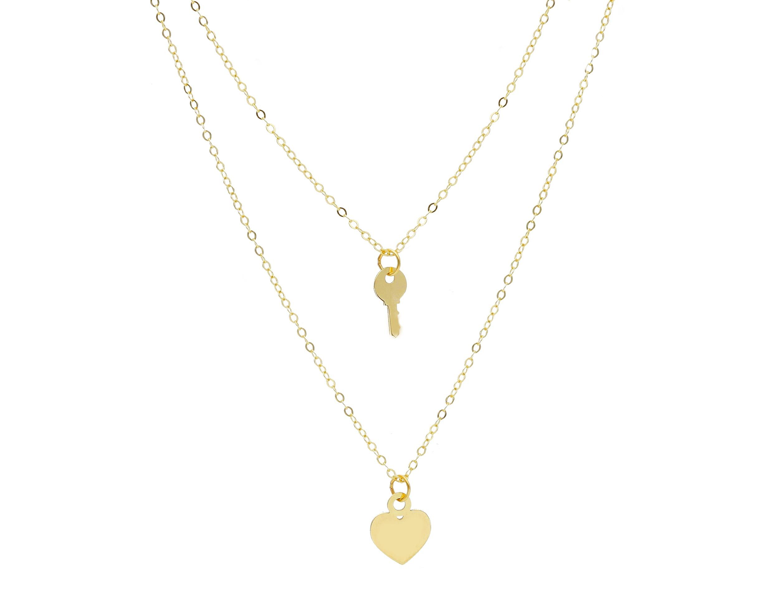 Κολιέ απο χρυσό Κ14 με κρεμαστά καρδούλα & κλειδάκι (code S252083)